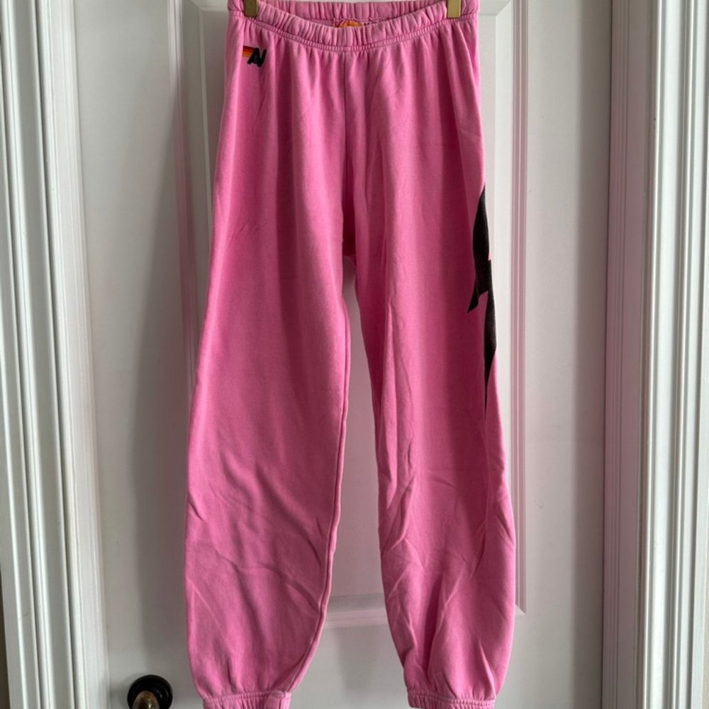 Aviator Nation Pink Sweatpants with Black Bolt